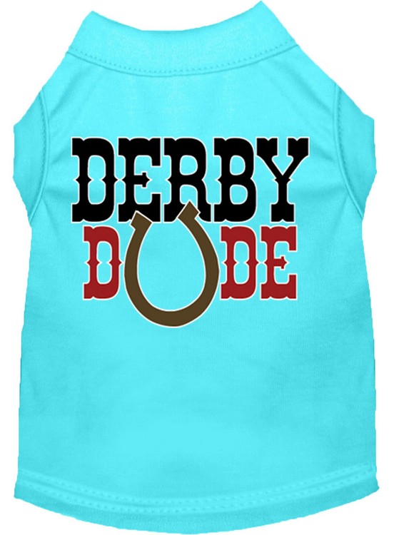 Derby Dude Screen Print Dog Shirt Aqua Med